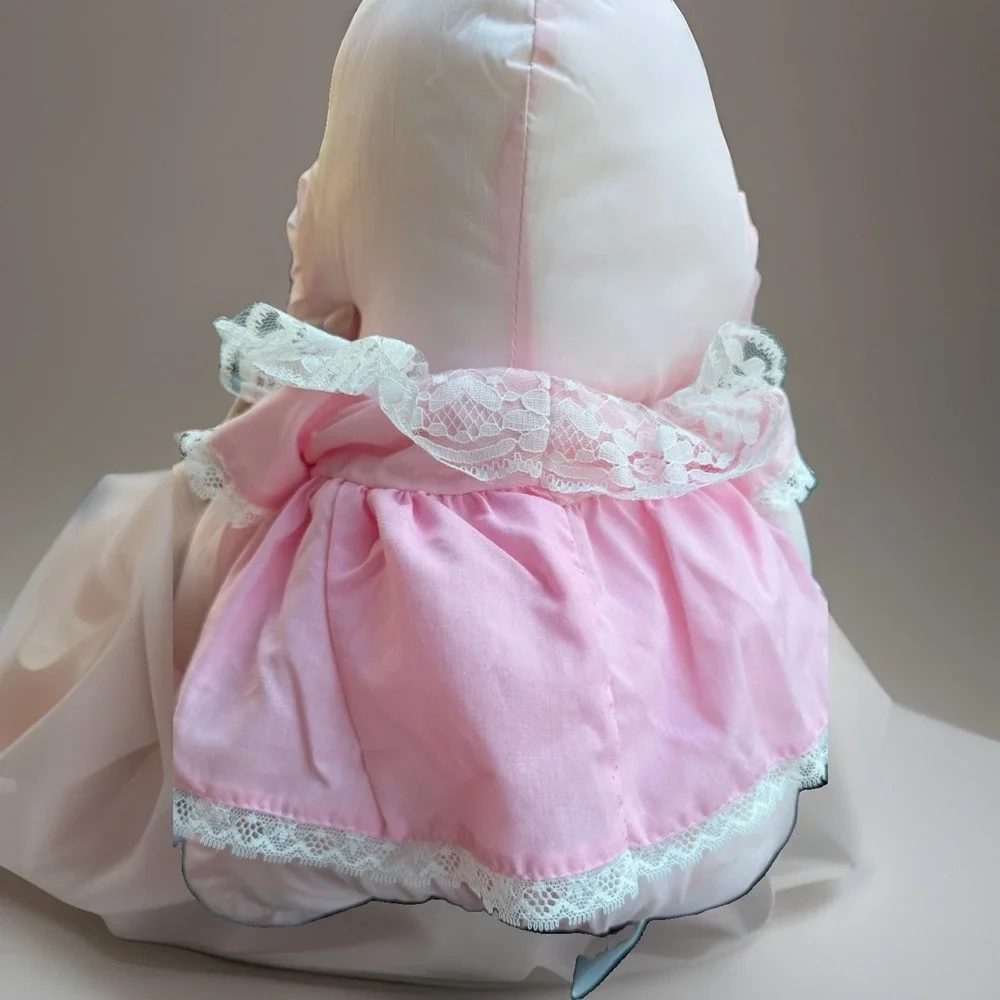 NWT Happy Mates Nylon Parachute Pink Bunny Rabbit plush Dress blue eyes Vintage